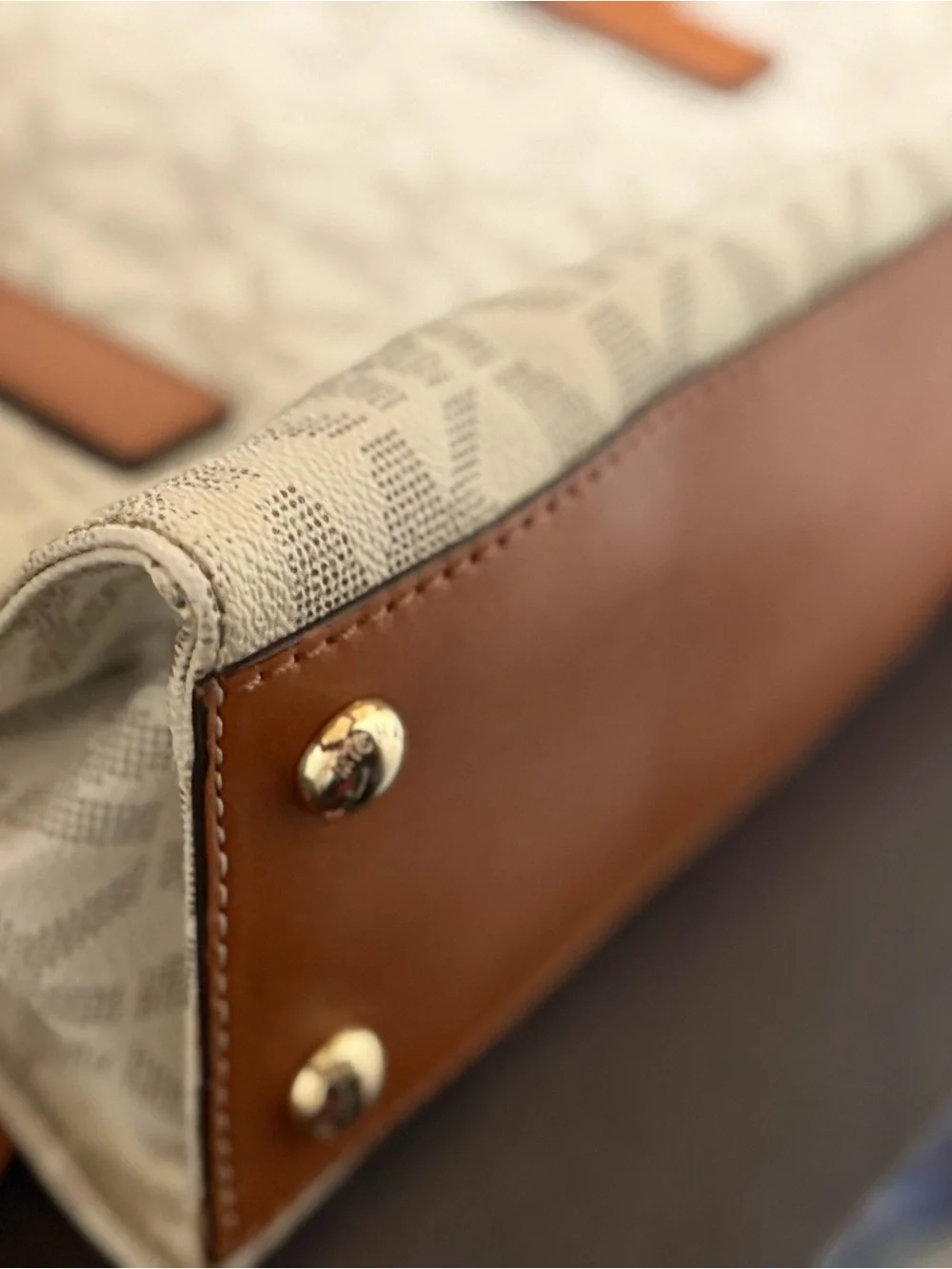 Michael Kors Vanilla Signature Satchel with Caramel Trim